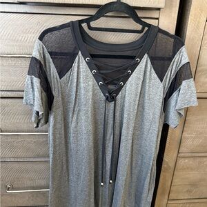 Gray and Black Lace-Up Women’s Shirt